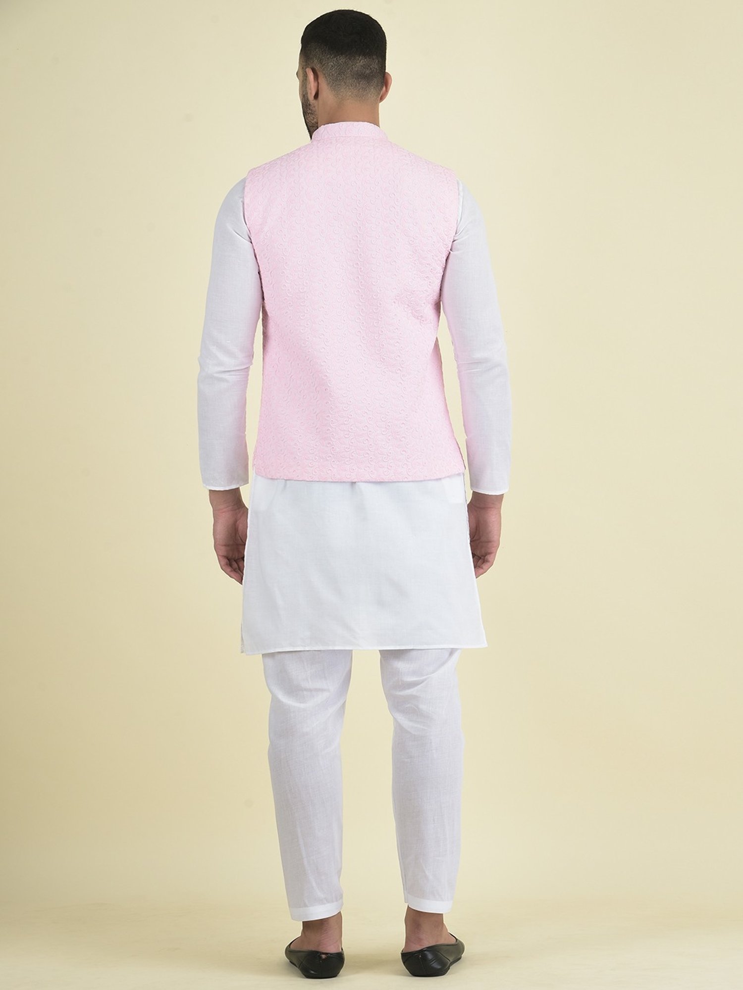 Deyann Pink & White Cotton Regular Fit Embroidered Kurta Set With Jacket