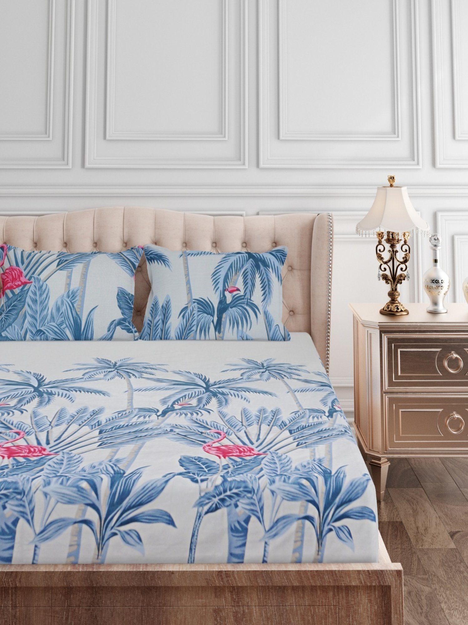 SEJ by Nisha Gupta Abstract Blue 160 TC Cotton Double Bed Sheet with 2 Pillow Covers