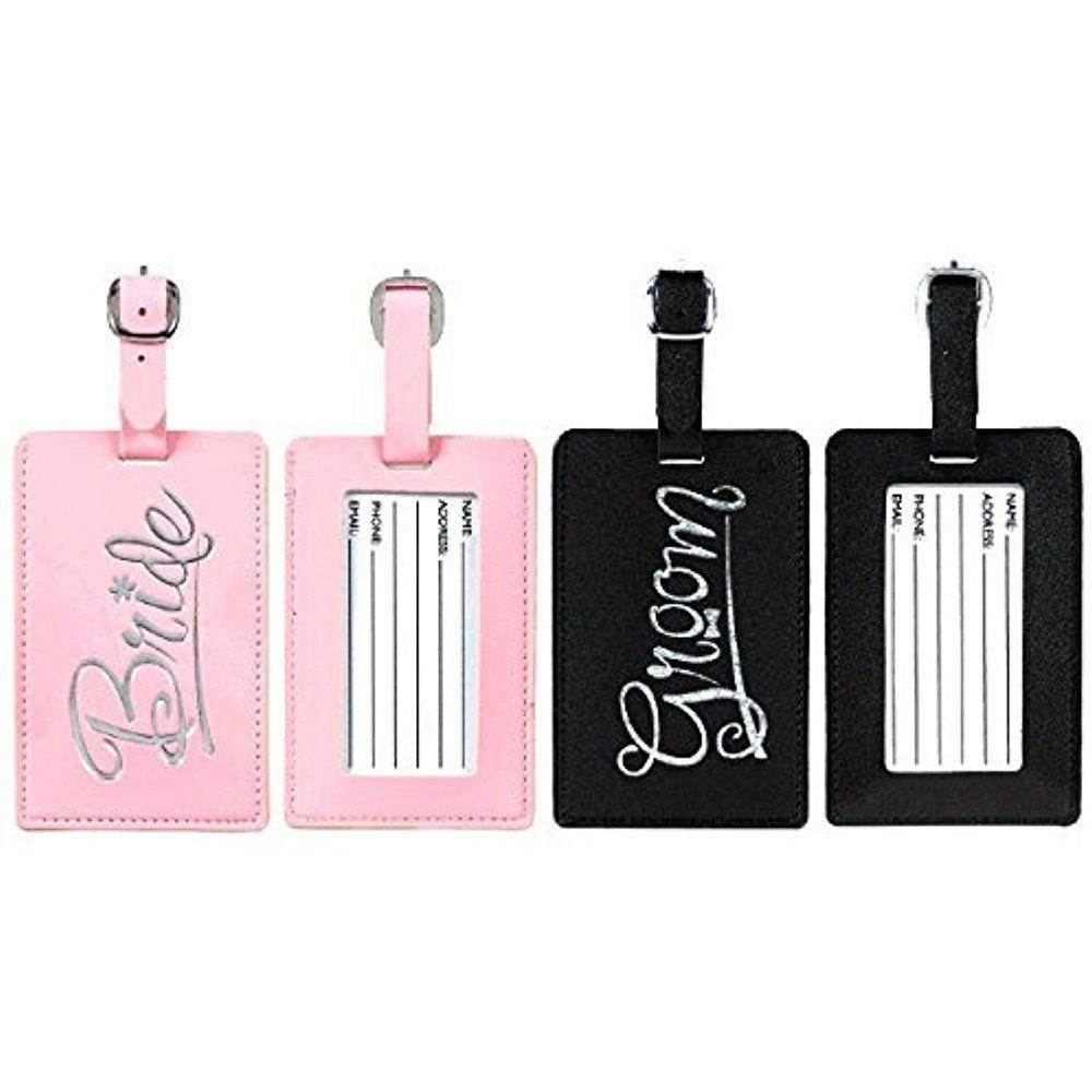 Amscan Just Married Luggage Tags Bridal Shower Party Novelty Favors, 4-1/4 x 2-3/4", Black/Pink, Set of 2