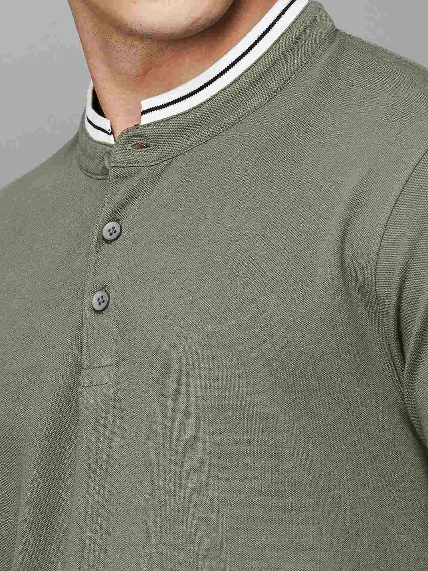 Forca by Lifestyle Olive Regular Fit Henley T-Shirts