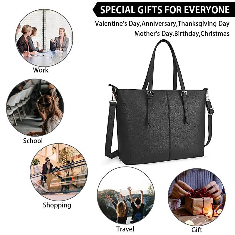 Tote Bag for Women 156 Inch Waterproof Lightweight Leather Computer Bag Women Business Office Work Bag Briefcase Large Travel Handbag Shoulder Bag Black