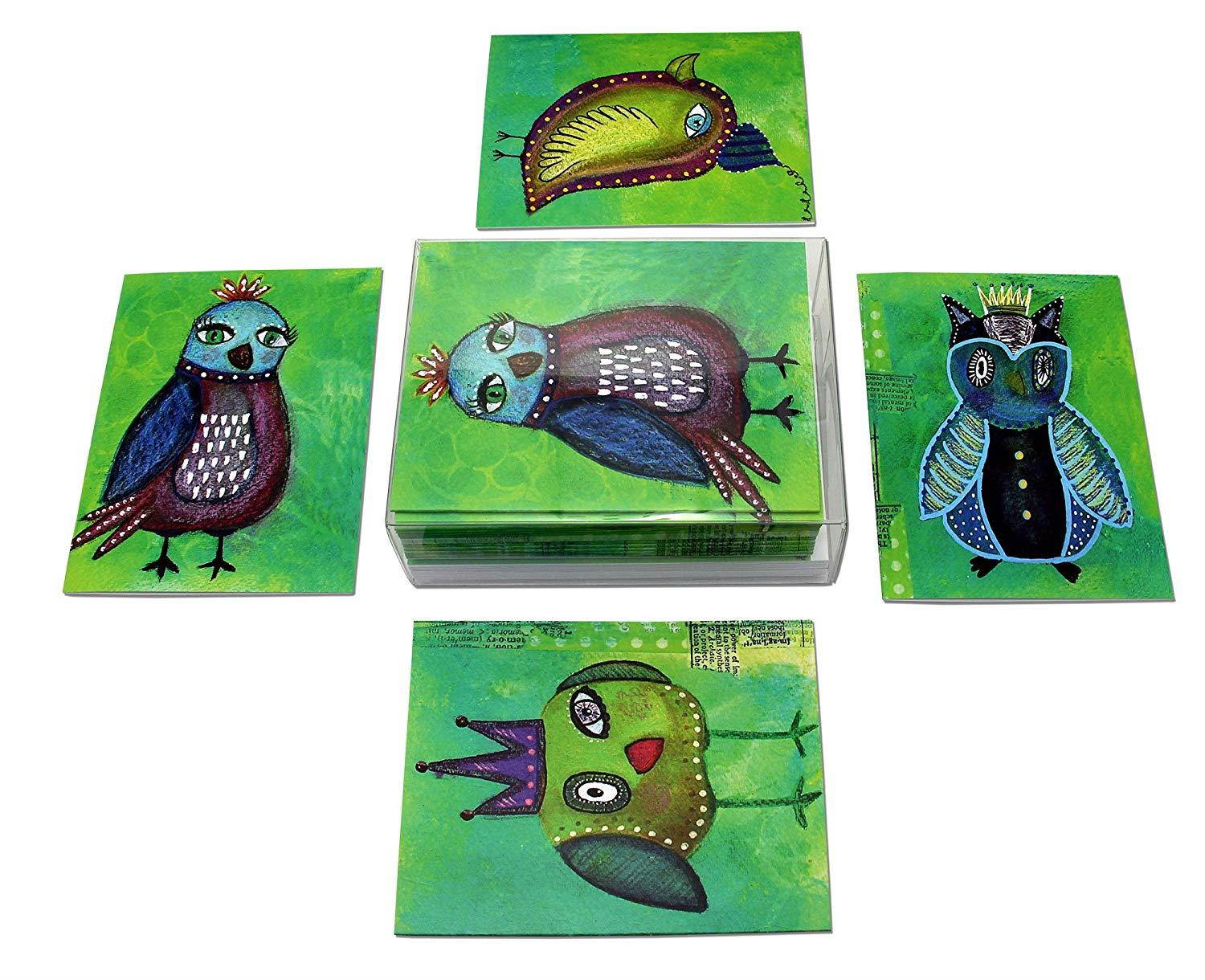 Quirky Bird Greeting Cards - Original Art - Stationary - Any Occasion - Blank on the Inside - Includes Cards and Envelopes - 5.5" x 4.25" (12 Pack)