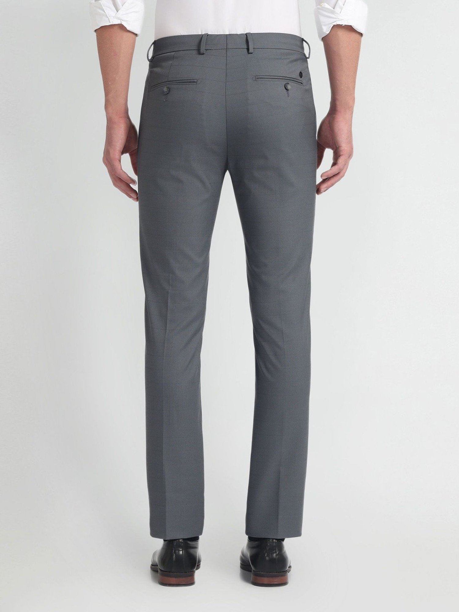 Arrow Grey Slim Fit Checks Trousers