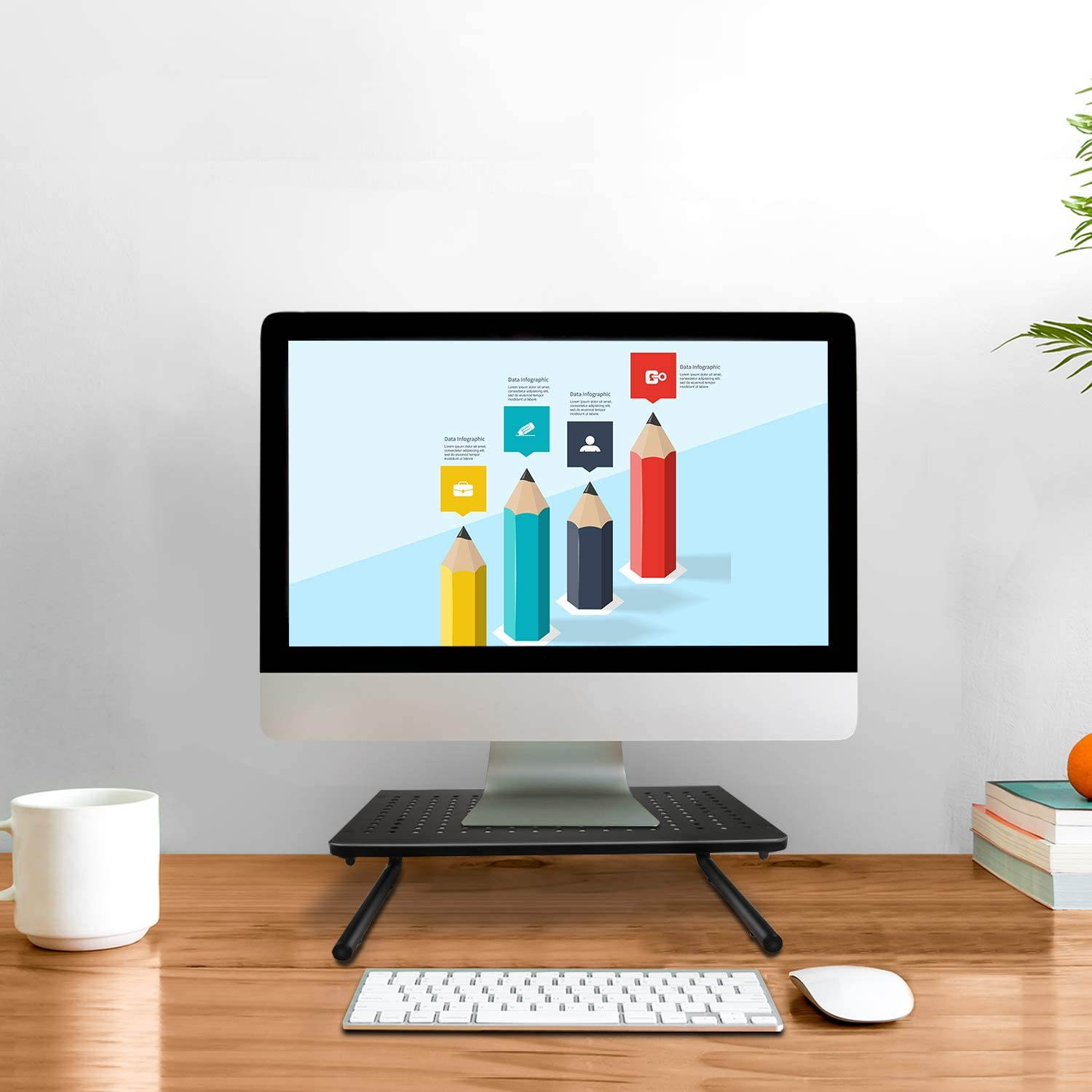 Monitor Stand Riser with Vented Metal for Computer, Laptop, Desk, Printer with 14.5 Platform 4 inch Height (Black, 2 Pack)