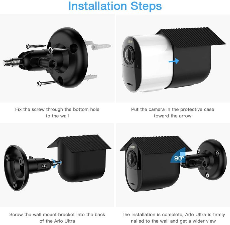 Koroao Wall Mount + Silicone Weatherproof Housing for Arlo Ultra,Arlo Pro 3 - Indoor/Outdoor Security Bracket More Stable and Flexible (1-Pack, Black)