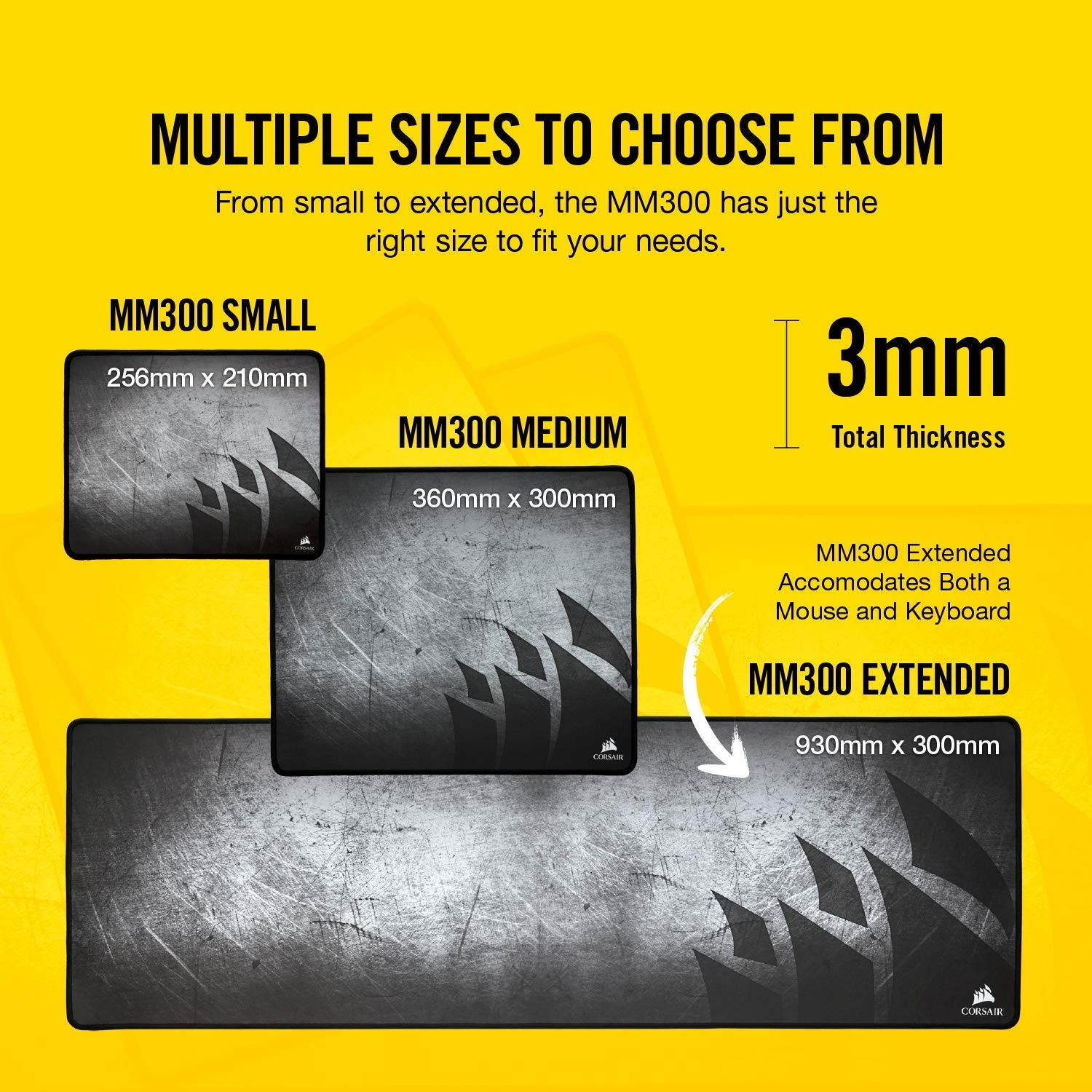 Corsair MM300 - Anti-Fray Cloth Gaming Mouse Pad - High-Performance Mouse Pad Optimized for Gaming Sensors - Designed for Maximum Control - Medium, Multi, Model Number: CH-9000106-WW