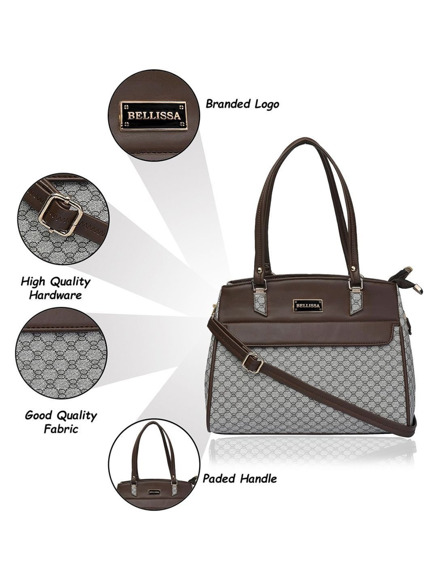 Bellissa Grey & Brown Printed Medium Shoulder Handbag