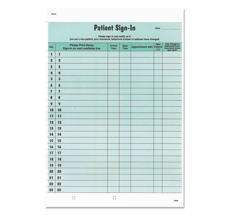 Tabbies Patient Sign-In Label Forms 8 1/2 x 11 5/8 125 Sheets/Pack Green 14532