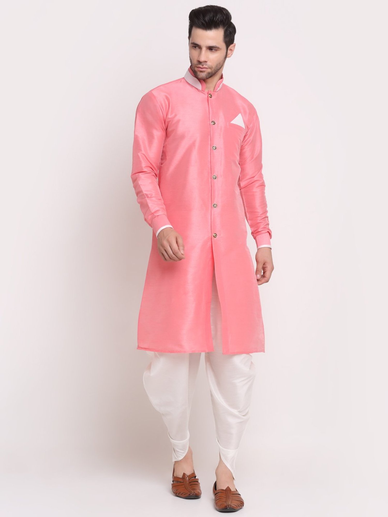 Hangup Plus Beige & Black Regular Fit Printed Sherwani Set