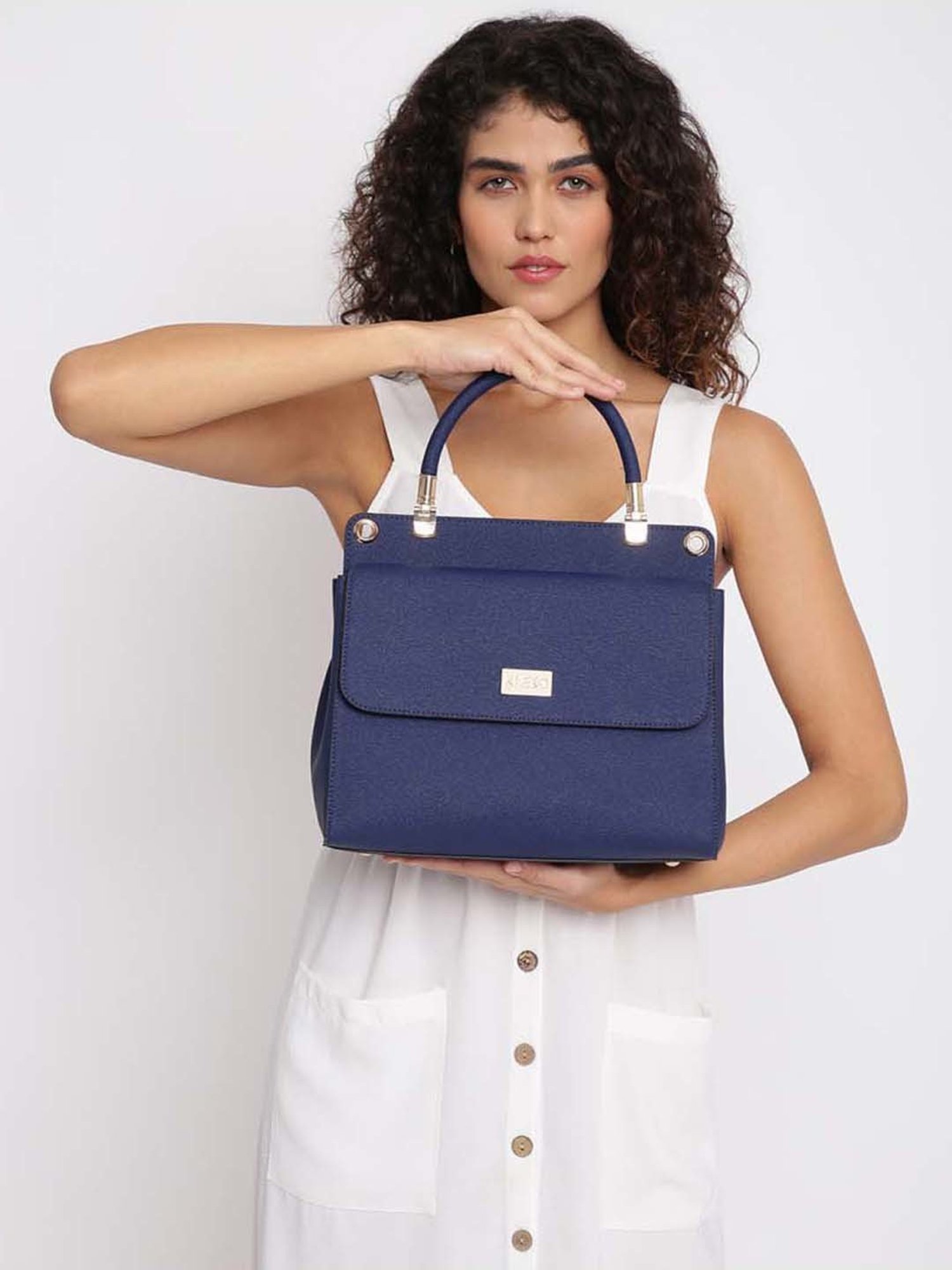 KLEIO Blue Solid Medium Satchel Handbag