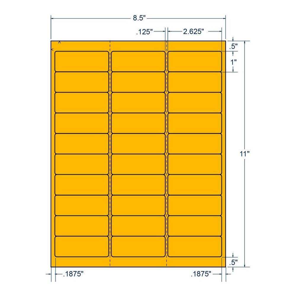 2.625" x 1" Fluorescent Orange Laser Printer Address Label, 30 Labels per Sheet (100 Sheets per Carton)