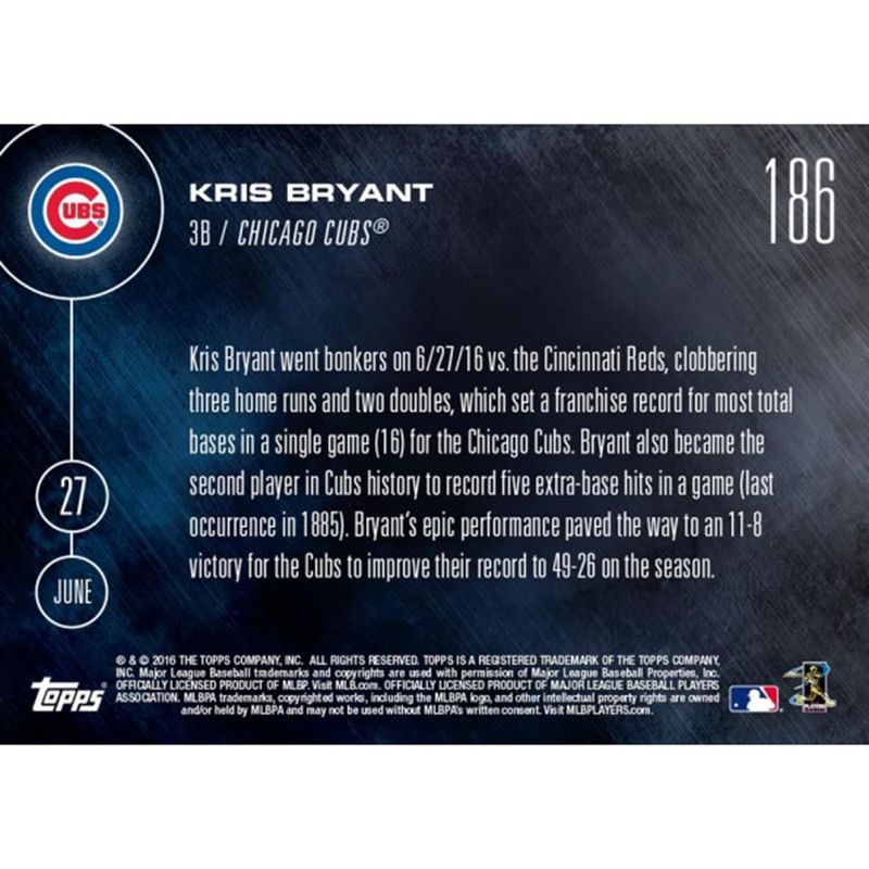 Topps Topps NOW Chicago Cubs Kris Bryant MLB 2016 Card 186 Trading Card