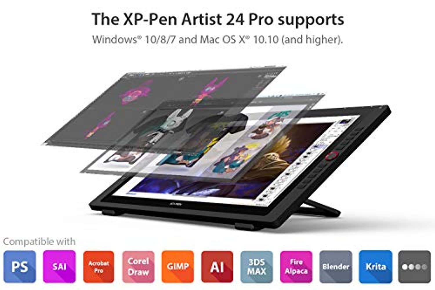 XP-PEN Artist24 Pro Drawing Pen Display 2K Resolution Graphics Tablet 23.8 Inch Screen Supports a USB-C to USB-C Connection?20 Customizable Shortcut Keys and Tilt Function? (MYXArtist24Pro)