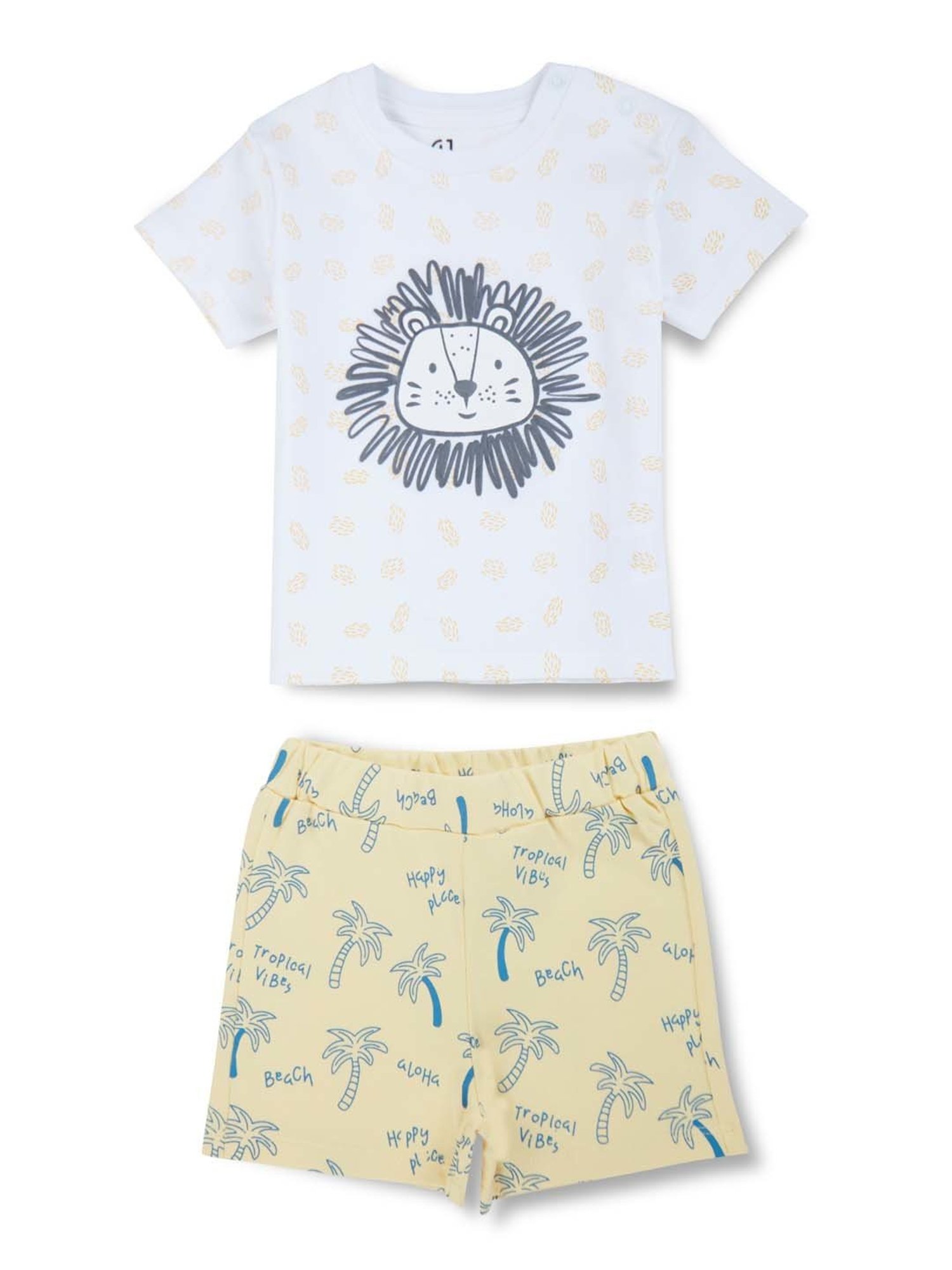 GJ baby Kids White & Yellow Cotton Printed T-Shirt Set