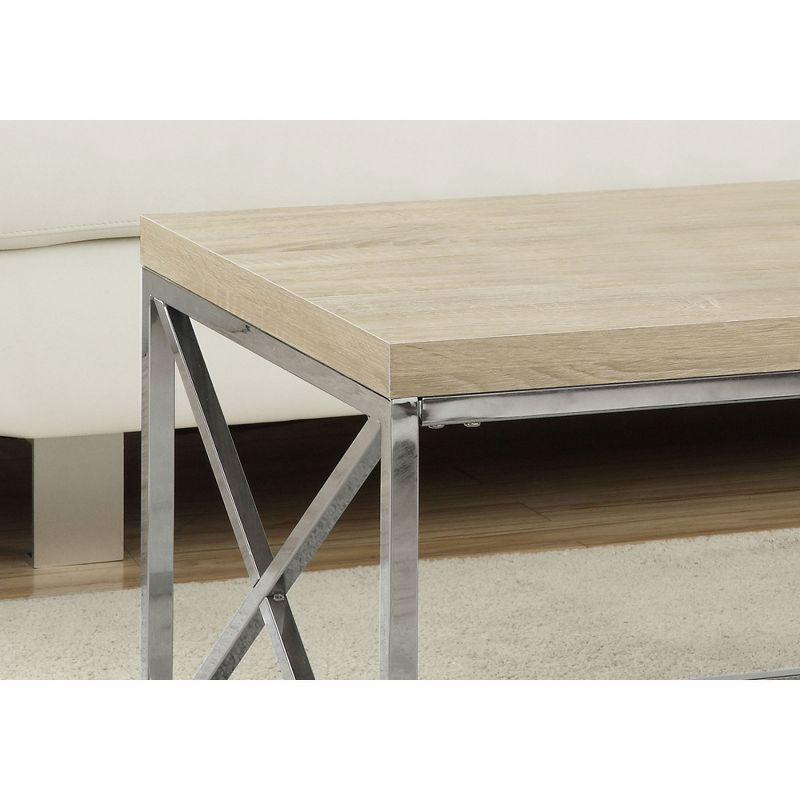 Monarch Natural Wood-Look & Chrome Designer Coffee Table & Accent Side End Table