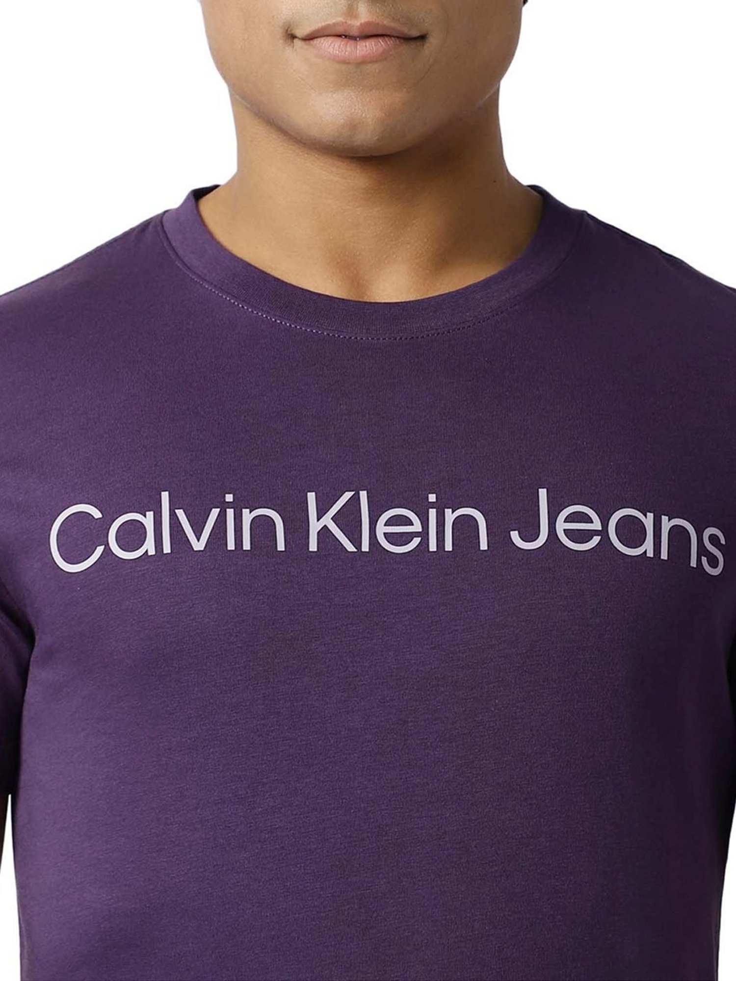 Calvin Klein Jeans Purple Velvet Logo Slim Fit T-Shirt