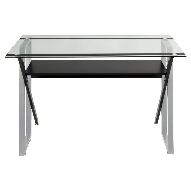 Colorado Metal and Glass Laptop - Writing Desk - Black/ Silver/ Clear Glass