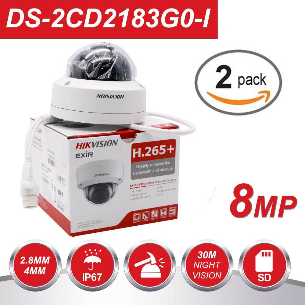 Hikvision 8MP H265+ 4K HD DS-2CD2183G0-I PoE IP Network Dome Security Camera with EXIR 98ft Night Vision, Smart H.265+ WDR, SD Card Slot, ONVIF, IP67 [English Version] (4mm Lens,4-Pack)