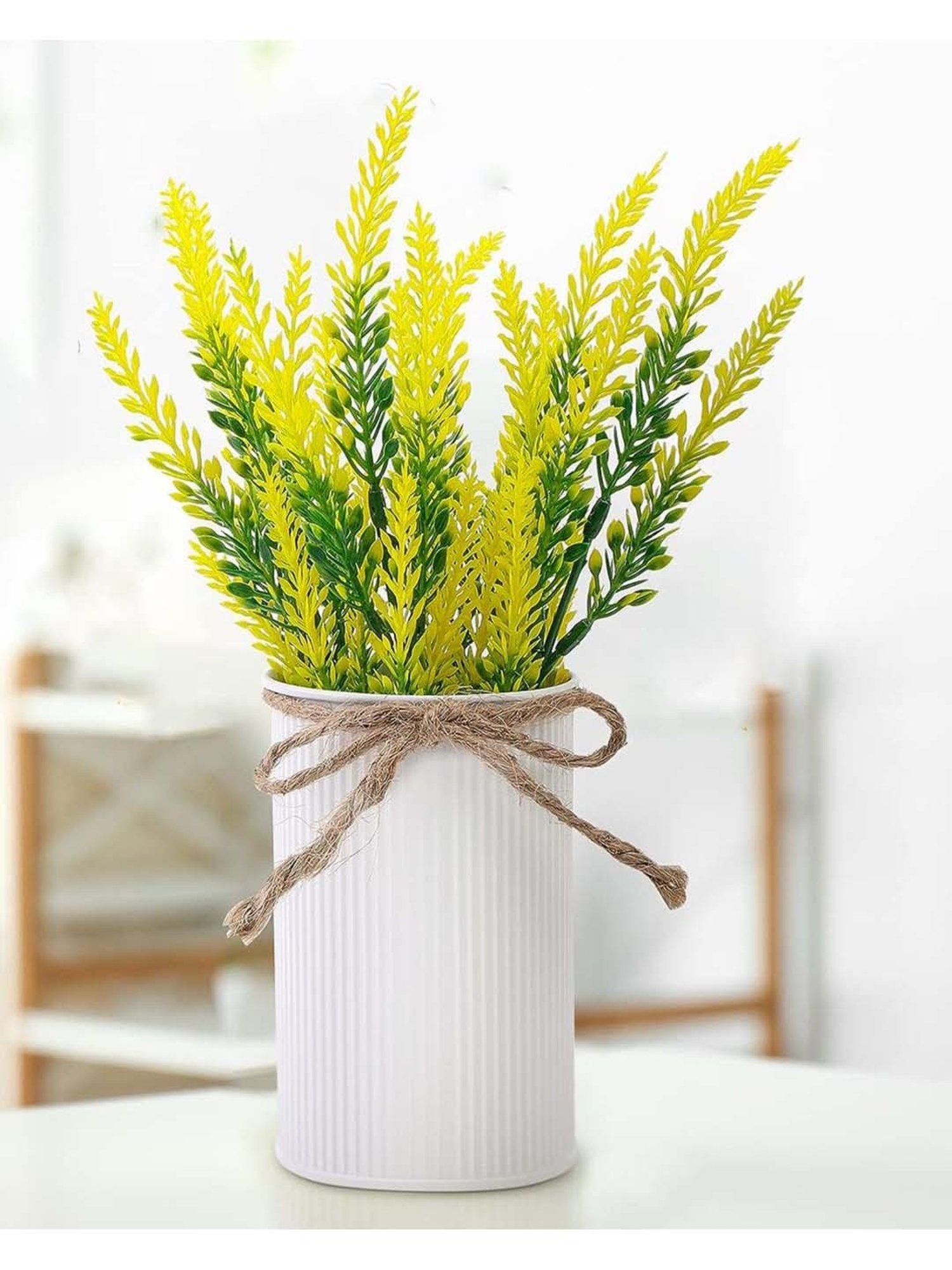 Homesake Yellow Plastic Artificial Lavender Flowers Plants For Kitchen Garden - Set of 6