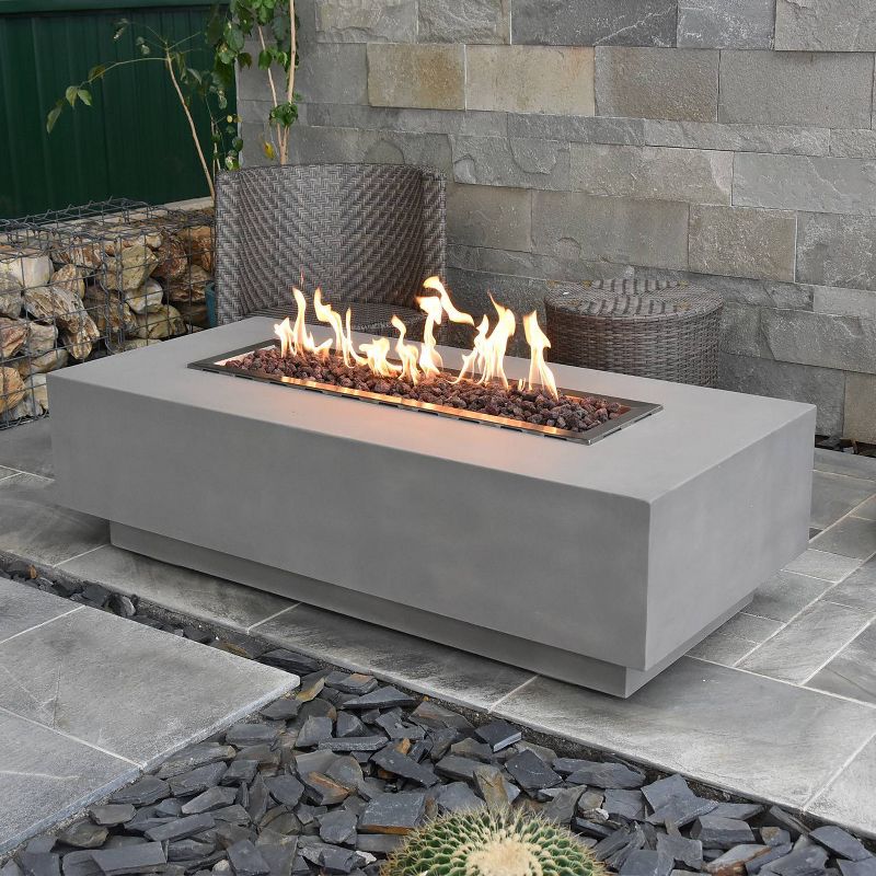 Granville Rectangular Stainless Steel Propane Fire Table - Gray - Elementi