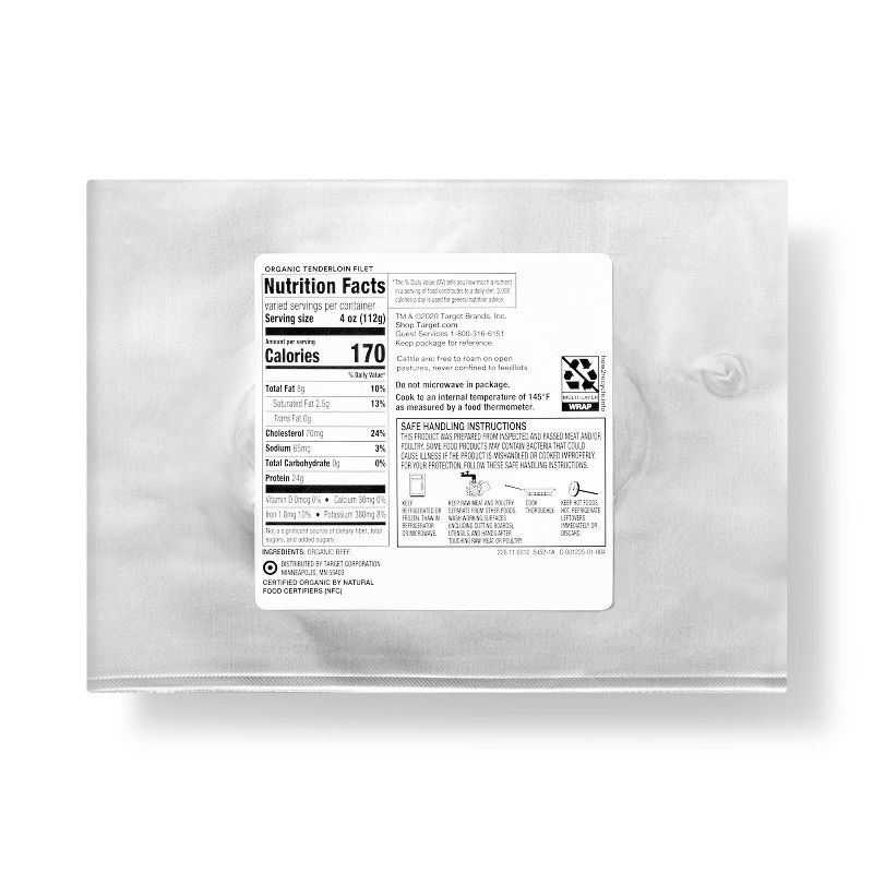 Organic Grassfed Tenderloin Filet - 0.5-0.625 lbs. - price per lb - Good & Gather™
