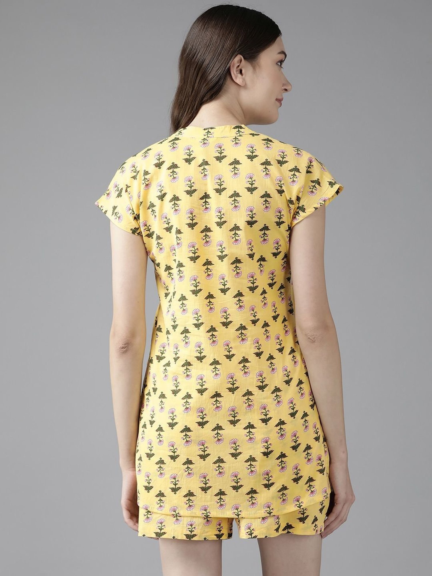 Prakrti Yellow Cotton Printed Top Shorts Set