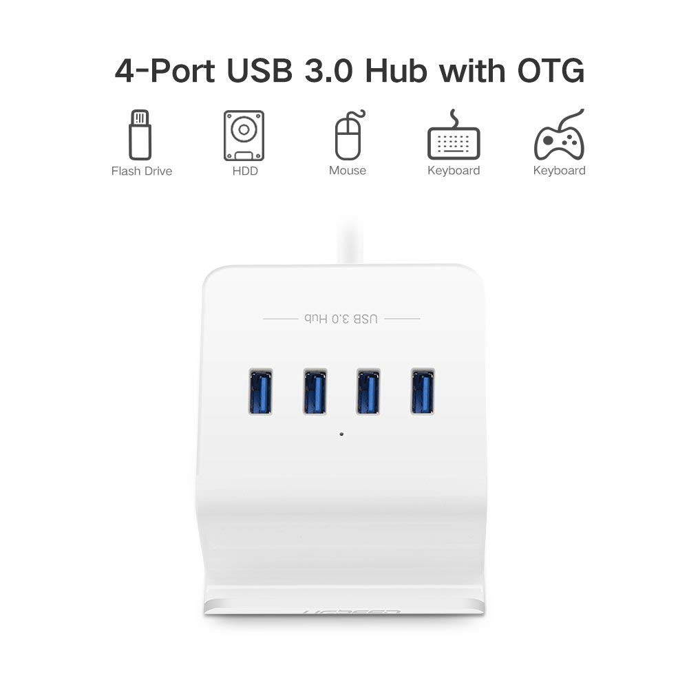 UGREEN USB 3.0 Hub 4 Port Micro USB 2.0 OTG Hub Adapter with 3FT Cable and Phone Stand for Samsung Galaxy S7 S6 Edge S5 S4 S3, LG G4, Android OTG Cell Phone, Tablet, PC