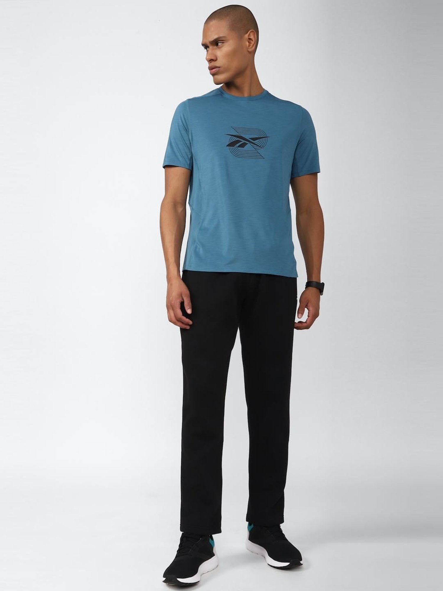 Reebok Blue Regular Fit Printed T-Shirt