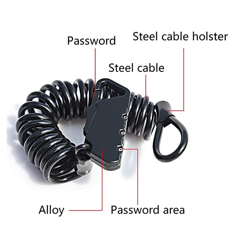 Cycling Spring 3 Digit Combination Lock, Portable Bicycle Anti-Theft Helmet Cable Lock (Silver)