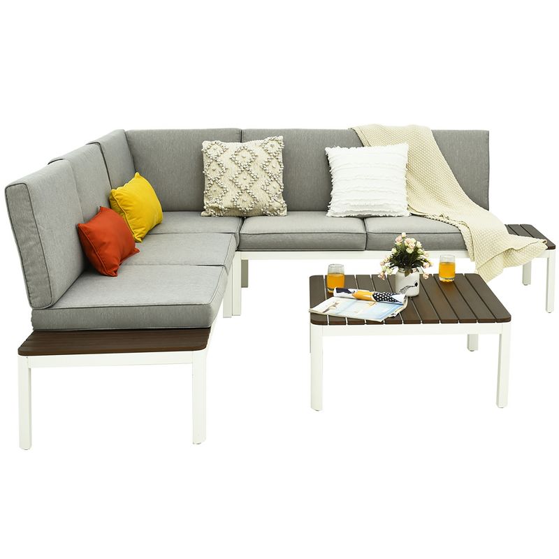 Costway 4PCS Patio Conversation Furniture Set Aluminum Frame Sofa Lounge Chair Cushioned