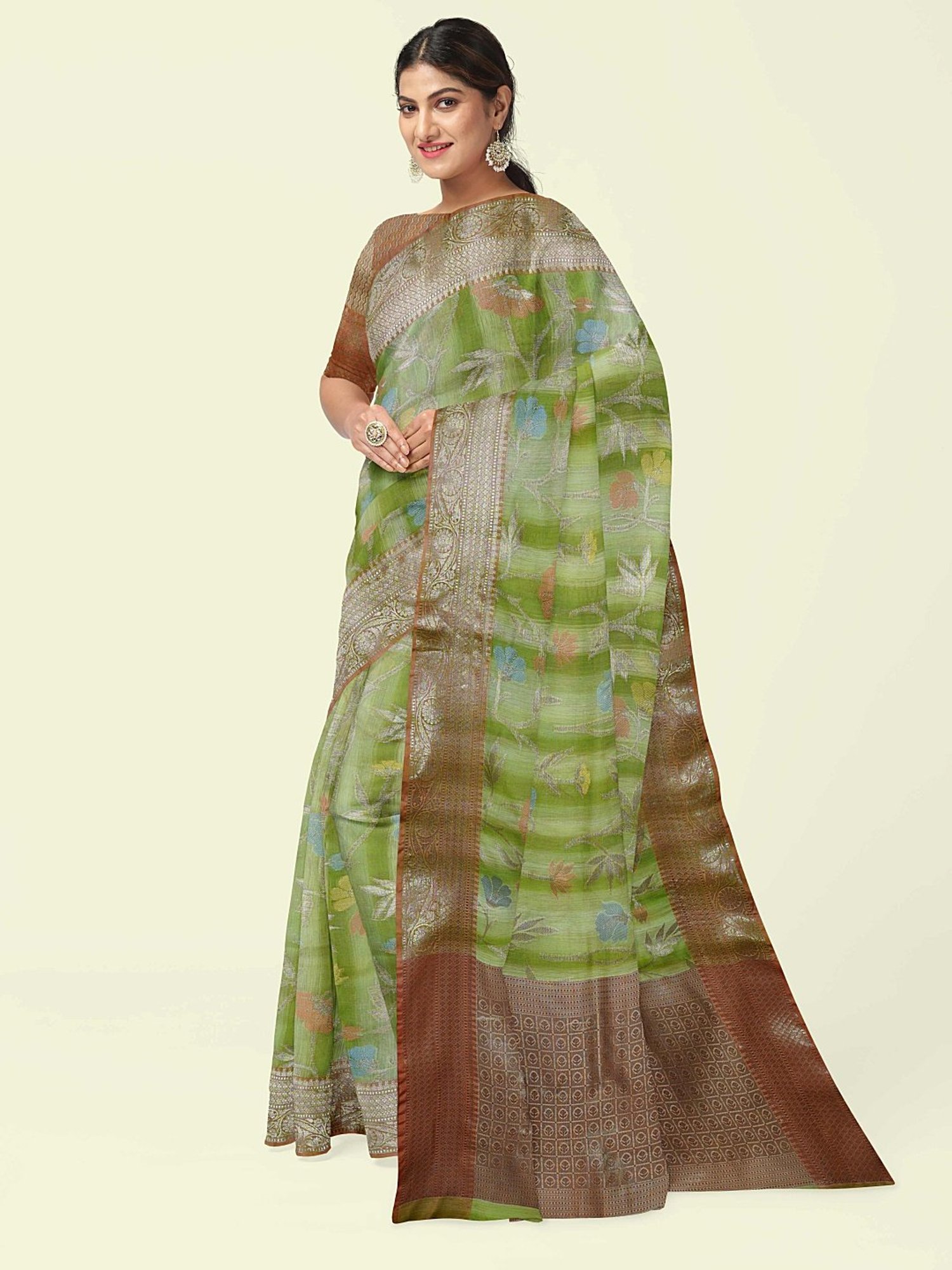 Banarasi Silk Works Green Woven Saree With Unstitched Blouse