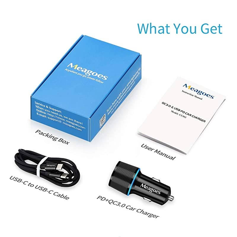USB C Car Charger, 36W 2-Port Fast Charging Adapter with PD&QC3.0 Compatible for Samsung Galaxy S21/S20 Plus/Ultra/S10/S9/Note 20/10, iPad Pro, Google Pixel, iPhone 11/Pro/Max -3ft Type C Cord