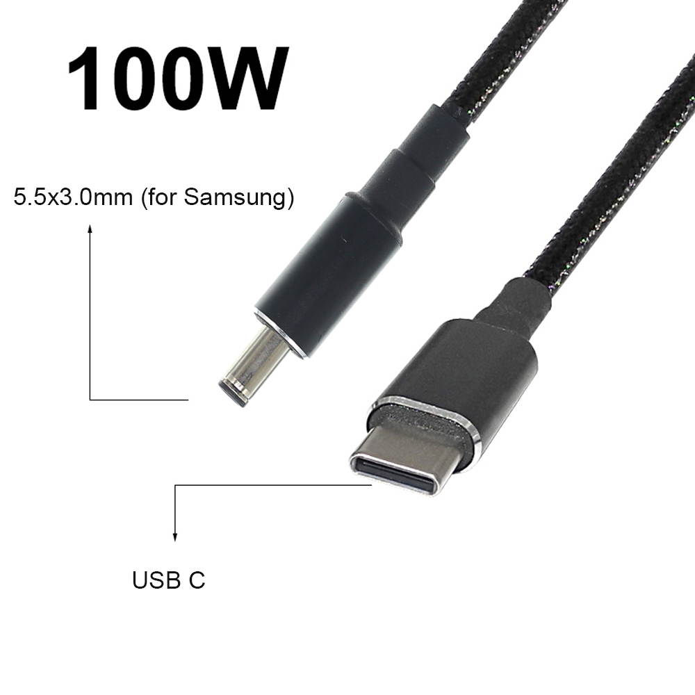 40W 65W 90W 100W USB Type C PD Charging Cable Cord USB C Plug Converter to 5.5x3.0mm Laptop Power Adapter Connector for Samsung Laptops