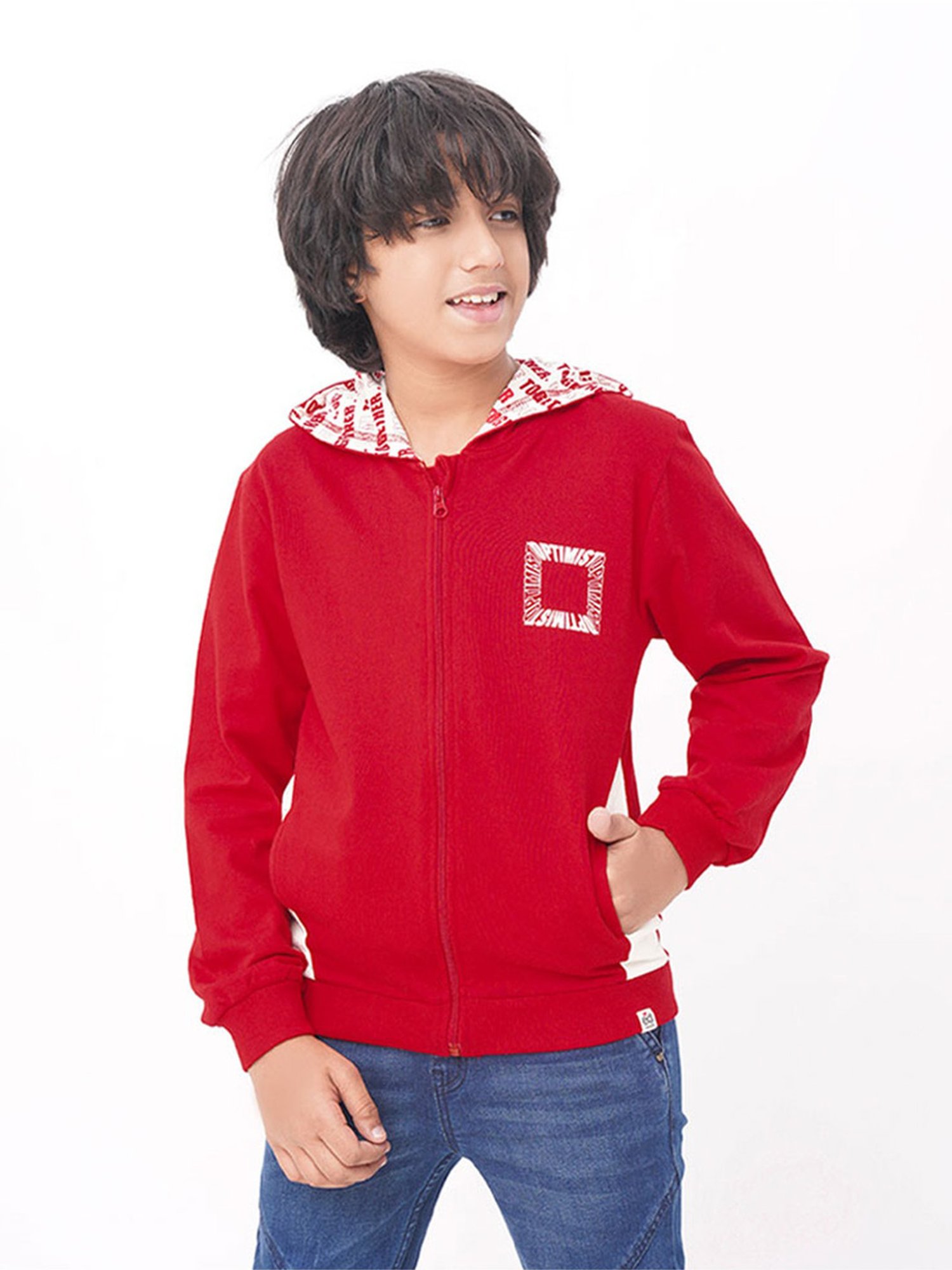 Edheads Kids Red Cotton Printed Full Sleeves Jacket