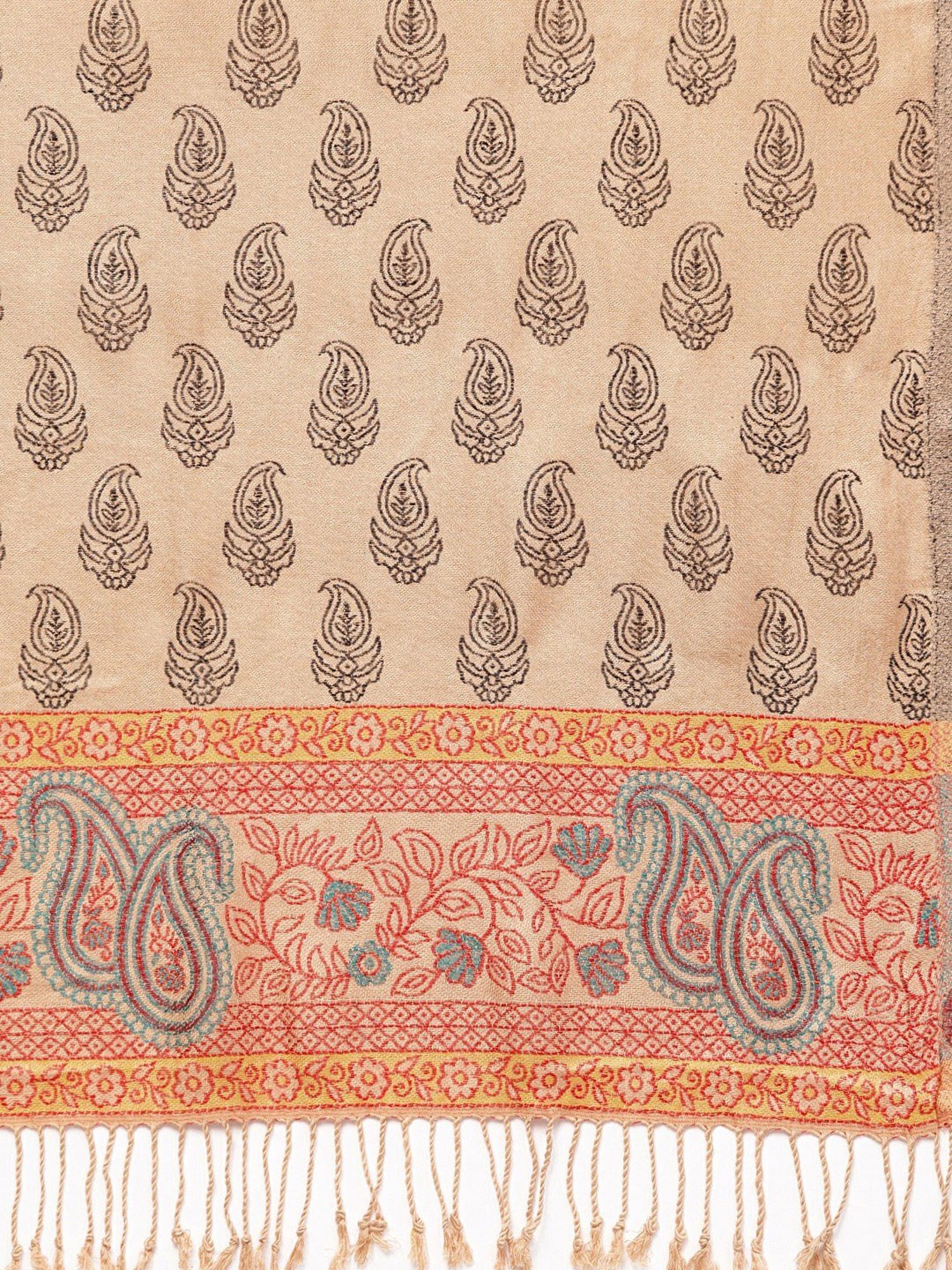 Indo Era Beige Woven Pattern Stole