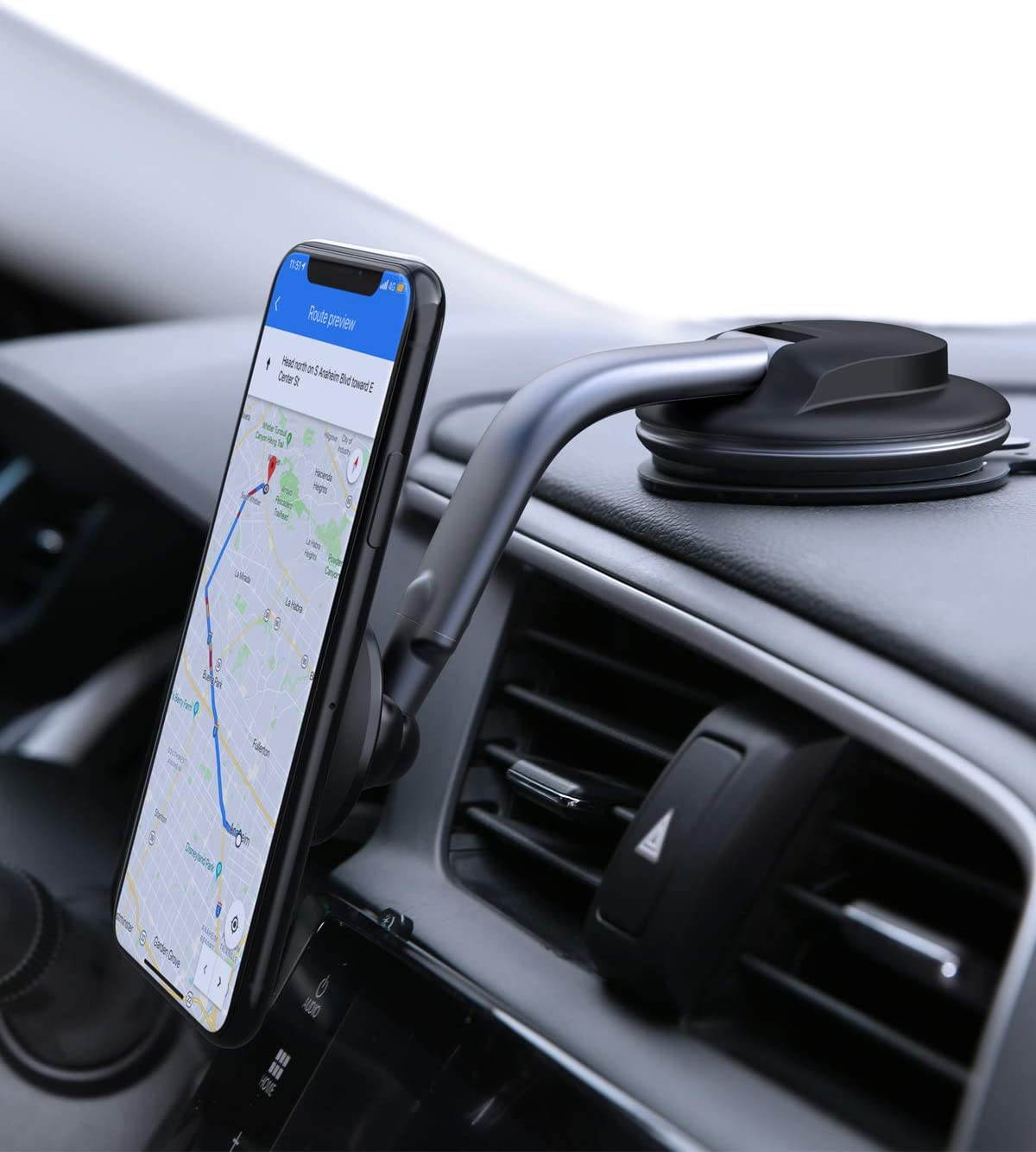 Car Phone Mount 360 Degree Rotation Dashboard Magnetic Cell Phone Holder for Car Compatible with iPhone 12 / 11 Pro Max / 11 / XS Max / XS / 8 / 7 and More