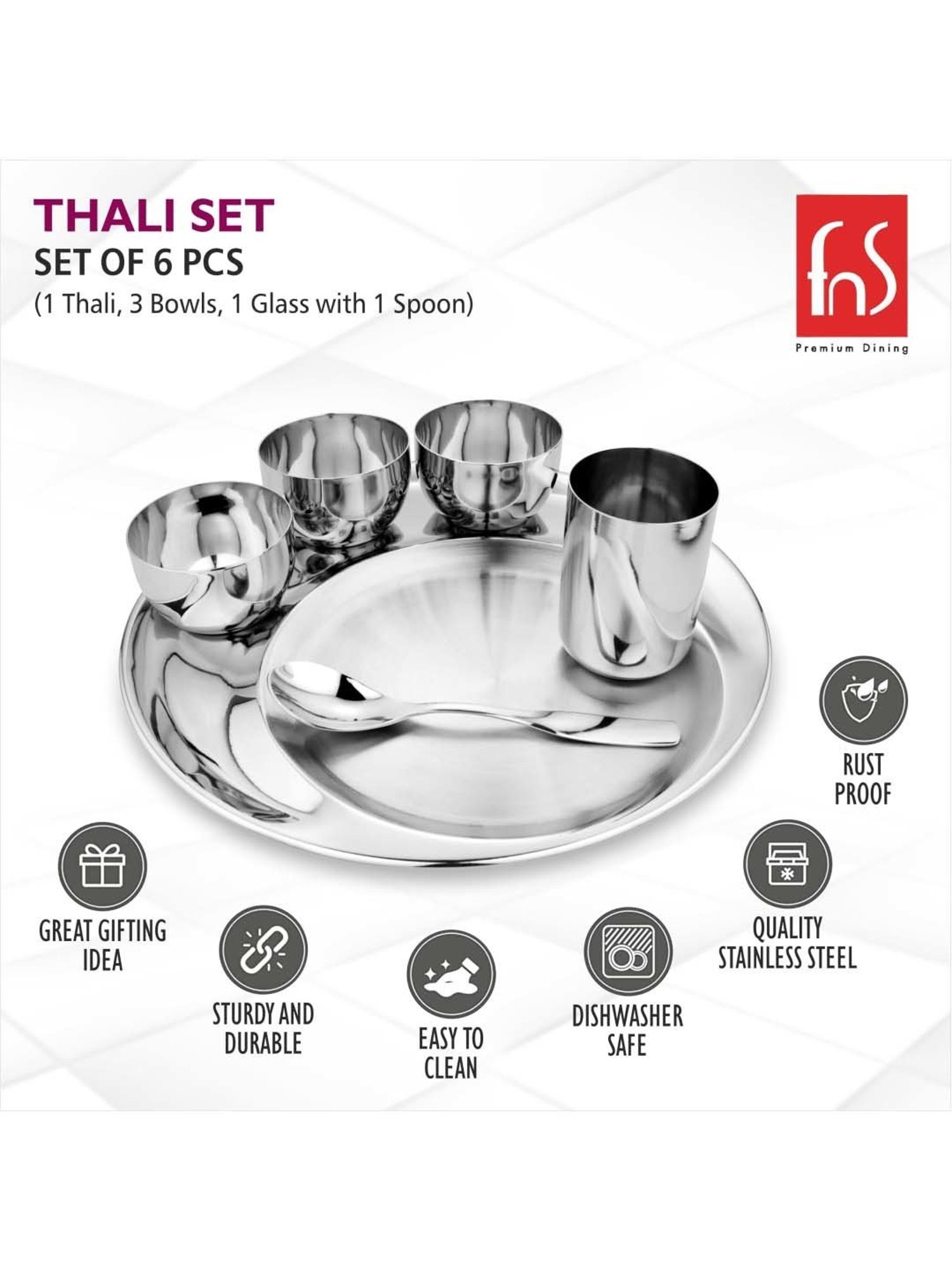 FnS Silver Stainless Steel 6-Piece Dinner Set