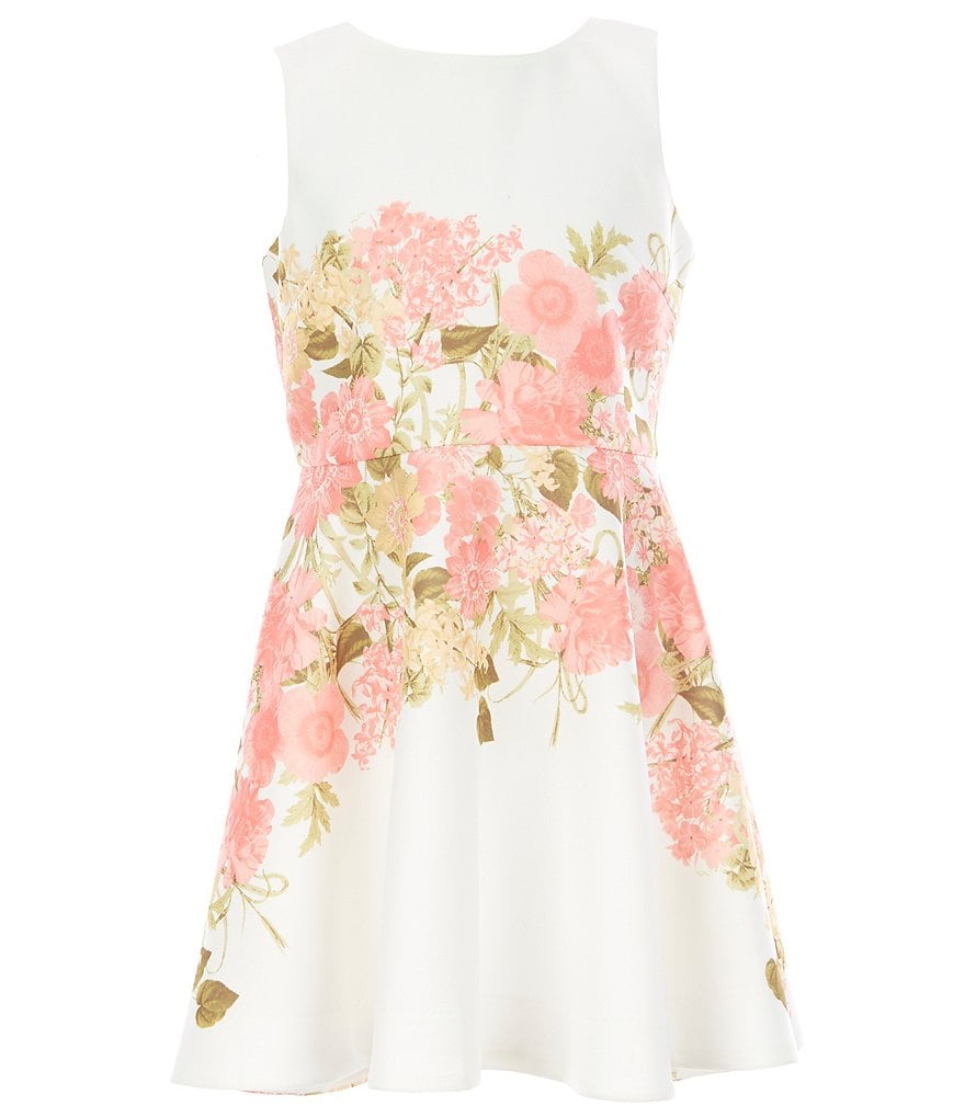 Honey and Rosie Big Girls 7-16 Sleeveless Ruffled Neck Scuba Skater Dress