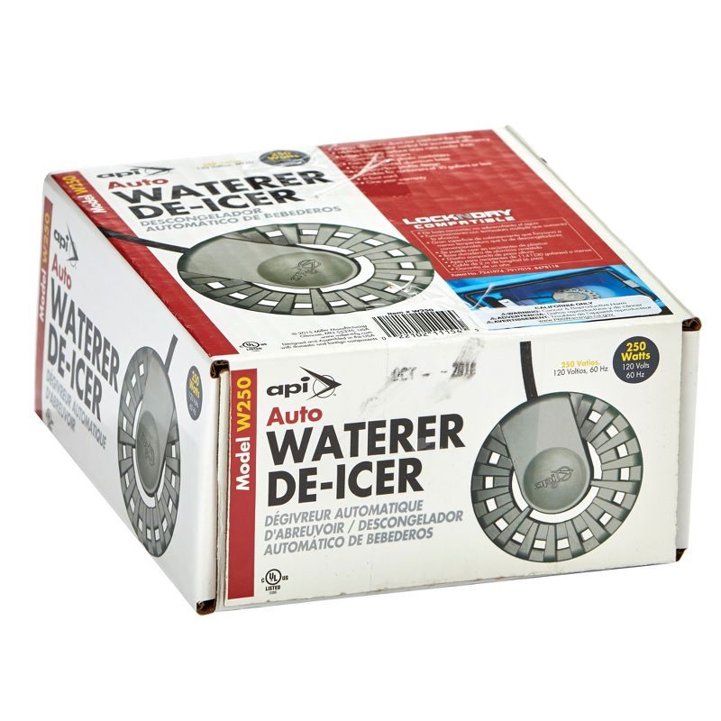 API W250 250 Watt Metal/Plastic Auto Waterer Birdbath Water Tank Sinking Deicer Heater for Bucket Containers up to 30 Gallons