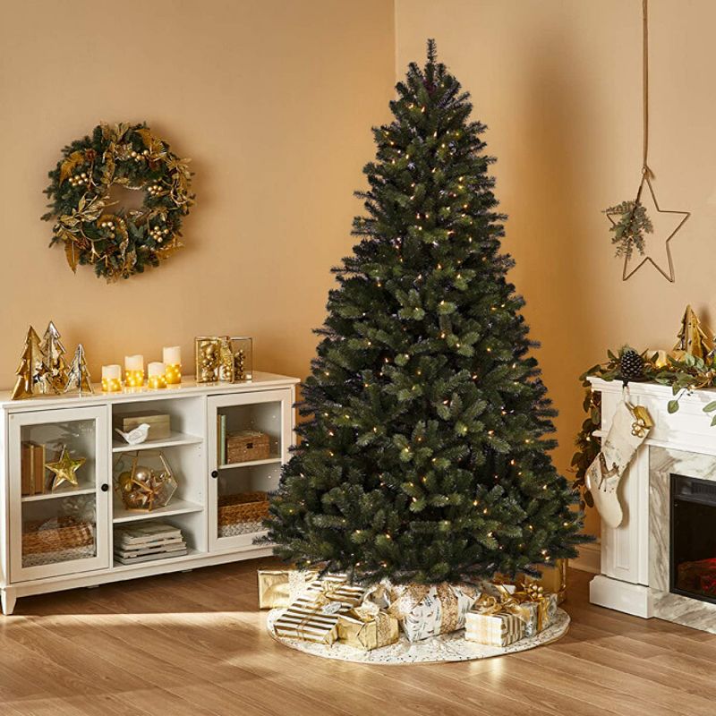 NOMA CTI1517114 6.5 Foot Kawartha Pine Artificial Warm White Light Pre Lit Christmas Tree with 200 Warm White Lights and Metal Stand, Green