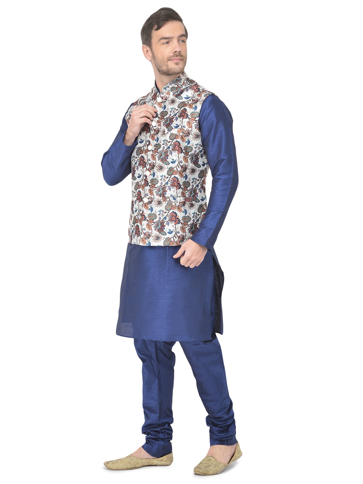 SG LEMAN Navy Regular Fit Printed Kurta Set