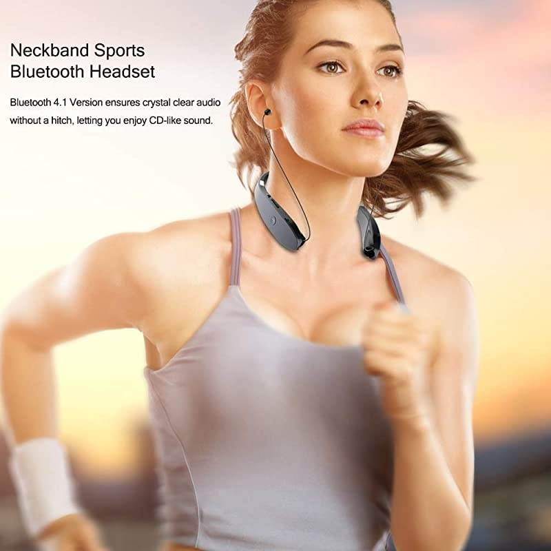 Foldable Bluetooth Headset  Lightweight Retractable Bluetooth Headphones for SportsExercise Noise Cancelling Stereo Neckband Wireless Headset with Carry case
