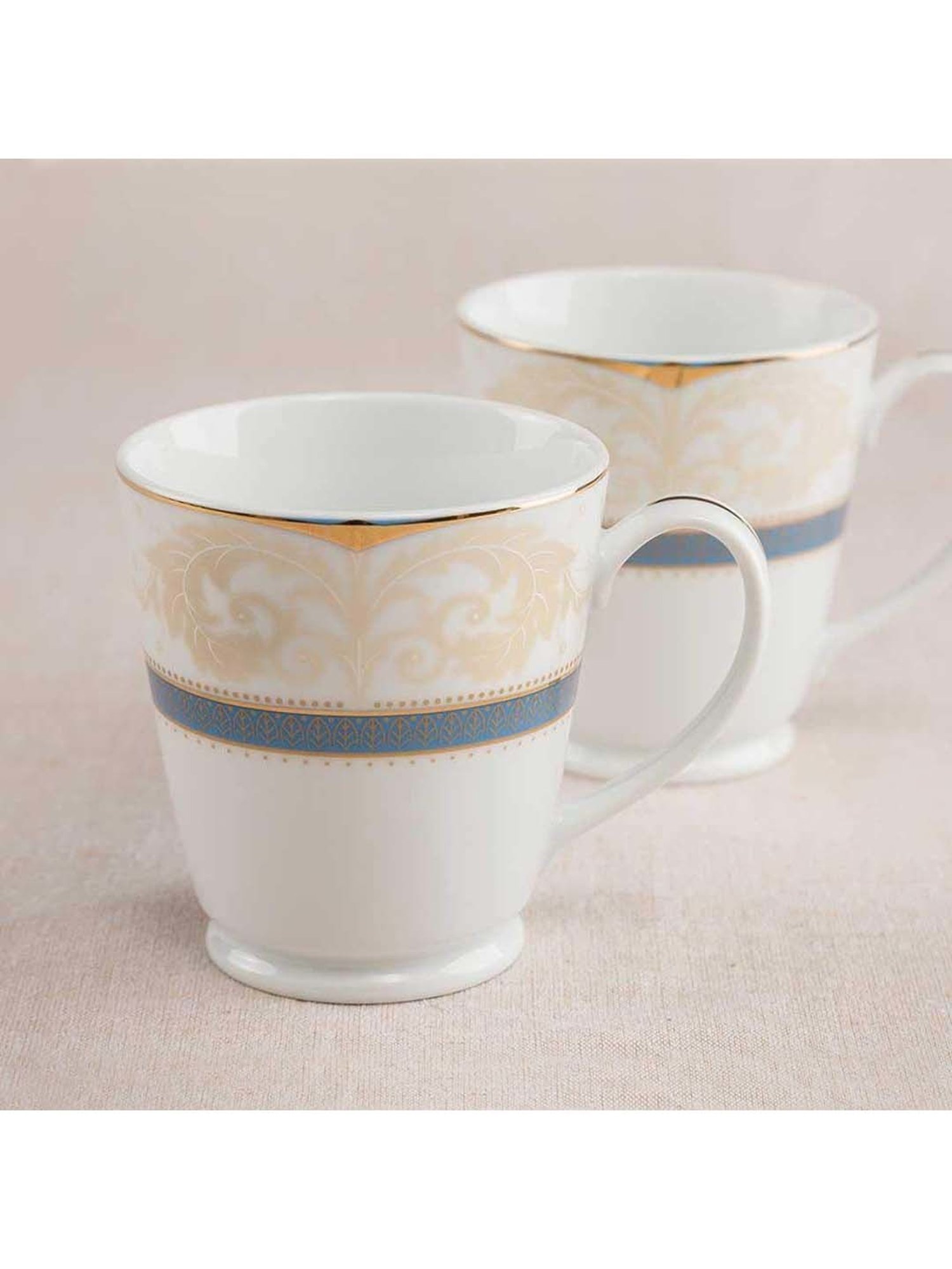 Noritake Royal Fountain White & Beige Poreclain Milk Mug (0.37 L) - Set of 2