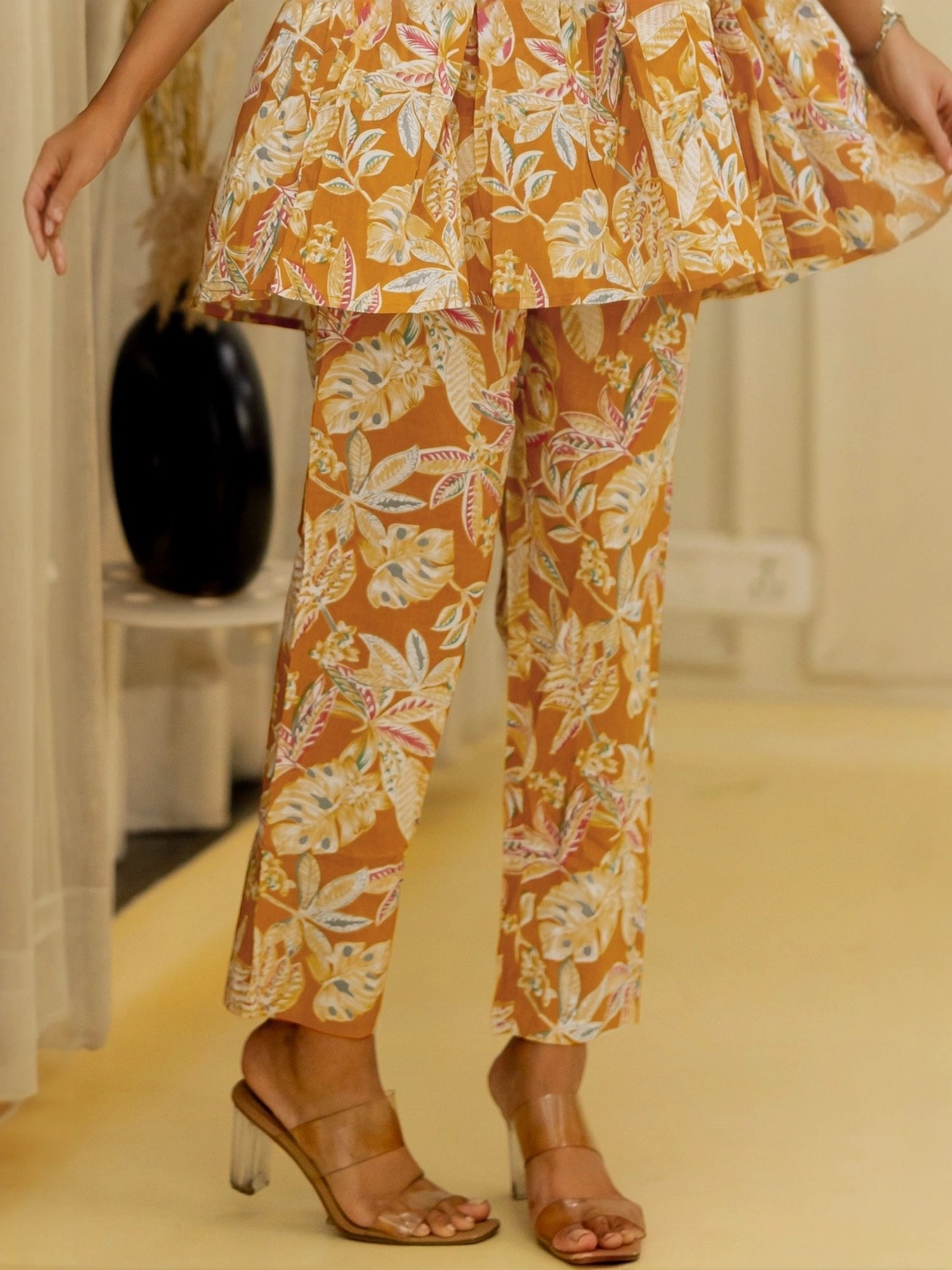 MIRCHI FASHION Mustard Cotton Printed Top Pant Set