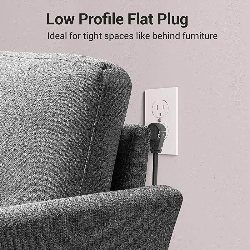 6Outlet Power Strip Surge Protector with Long Extension Cord Low Profile Flat Plug 15 Amp Circuit Breaker 500 Joules Wall Mount UL Listed 25 Foot Black