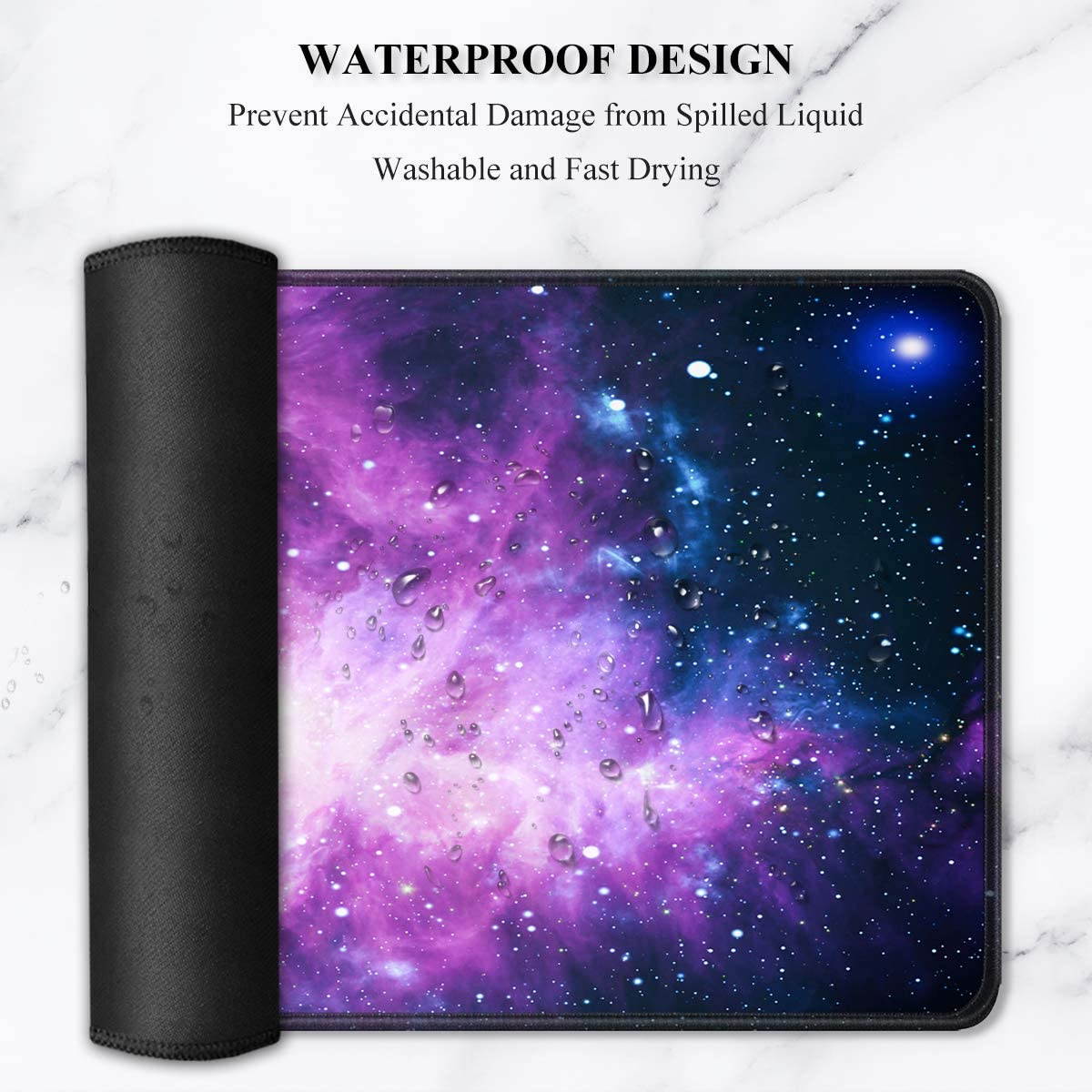 Large Mouse Pad, Full Desk XXL Extended Gaming Mouse Pad 35" X 15", Waterproof Desktop Mat with Stitched Edges, Non-Slip Laptop Computer Keyboard Mousepad for Office and Home, Galaxy Design