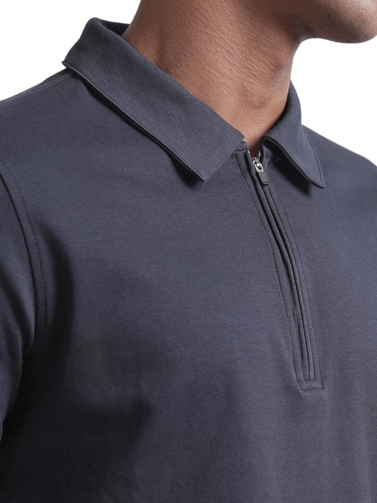 Matinique Navy Blue Cotton Regular Fit Polo T-Shirt