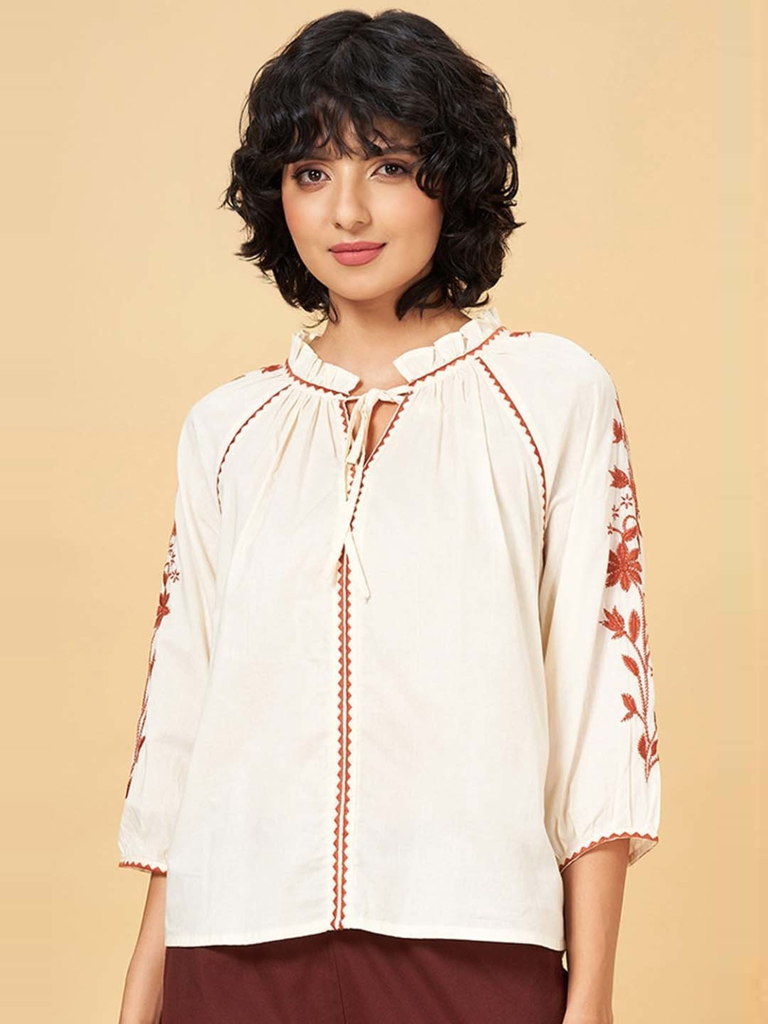 Honey by Pantaloons Off-White Embroidered Top