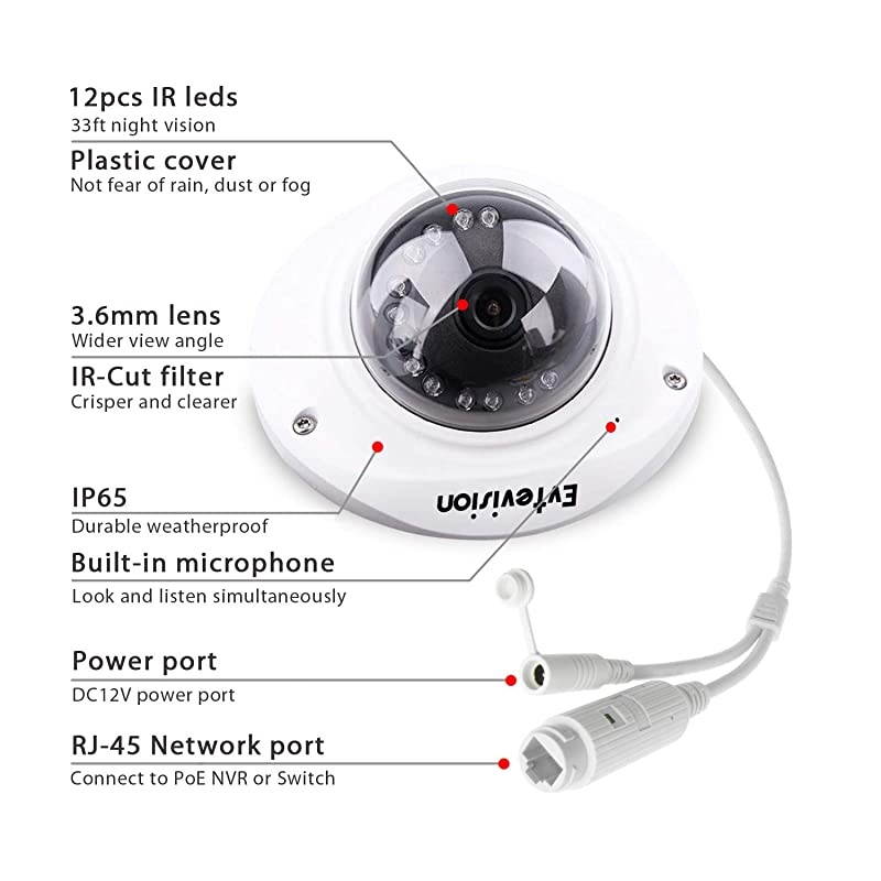 Security IP Camera, 2MP 1080P POE(Power Over Ethernet) IP Camera, Home Surveillance Metal Dome Indoor Outdoor Network CCTV Cameras,P2P Cloud, Motion Detection, 24 IR LEDs 20M Night Vision