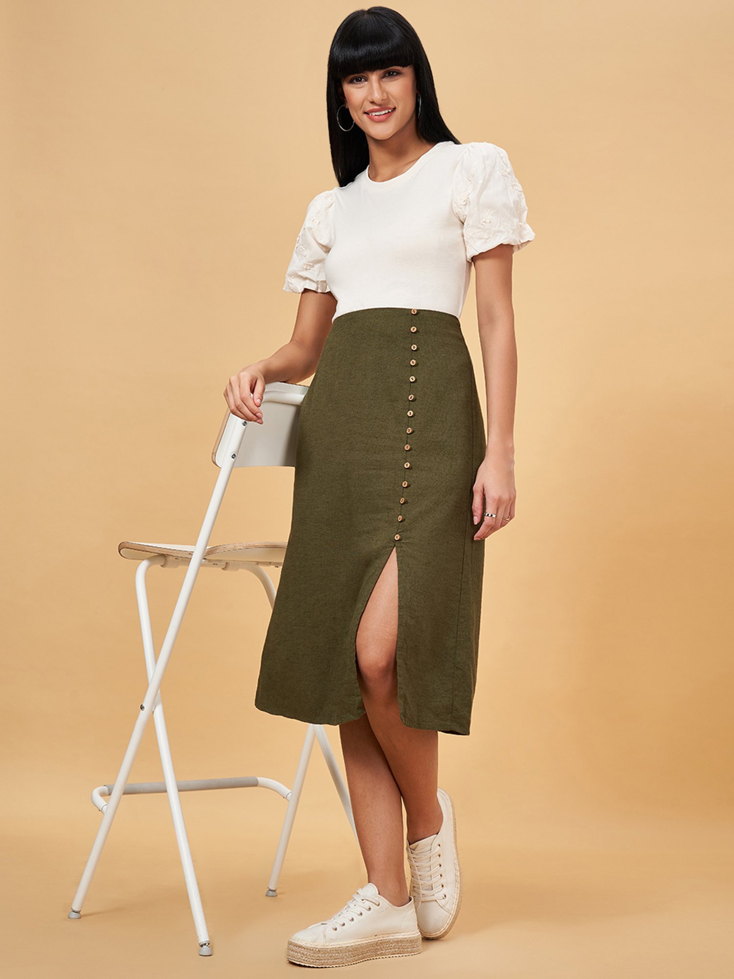 Honey by Pantaloons Green Cotton A-Line Skirt
